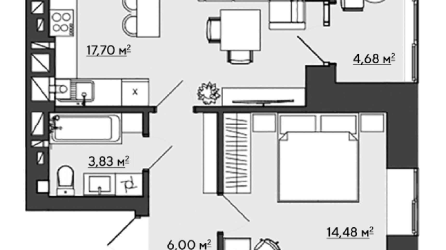 Планировка 1-комнатной квартиры в ЖК Галицкий 46.69 м², фото 407635