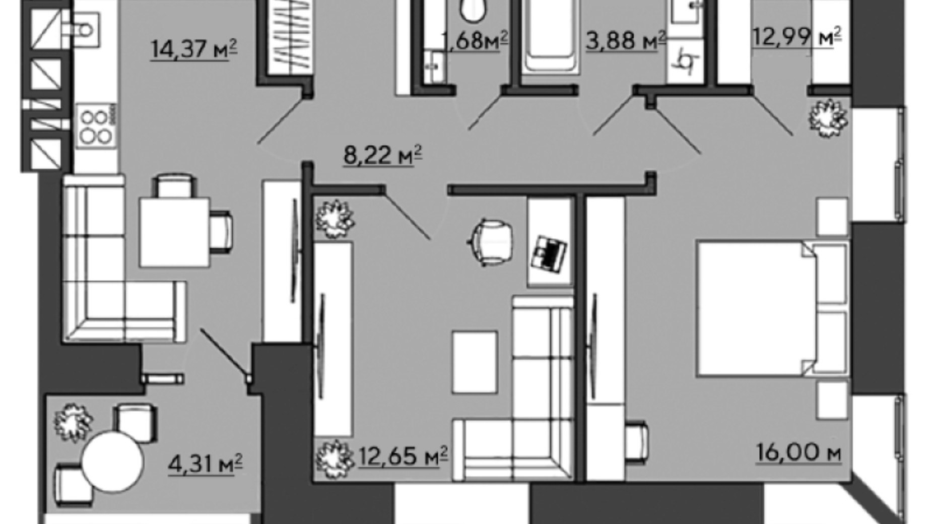 Планировка 2-комнатной квартиры в ЖК Галицкий 64.1 м², фото 407636