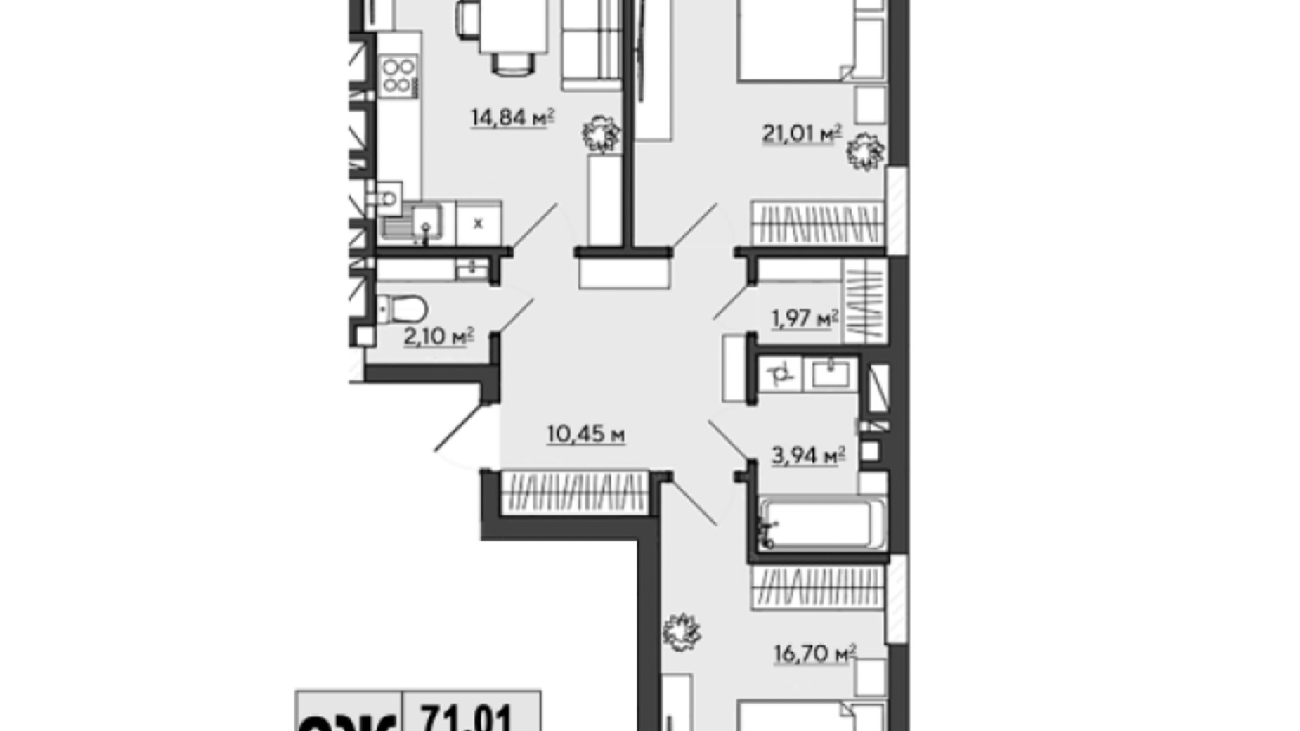 Планировка 2-комнатной квартиры в ЖК Галицкий 76.02 м², фото 407704