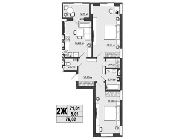 ЖК Галицкий: планировка 2-комнатной квартиры 76.02 м²