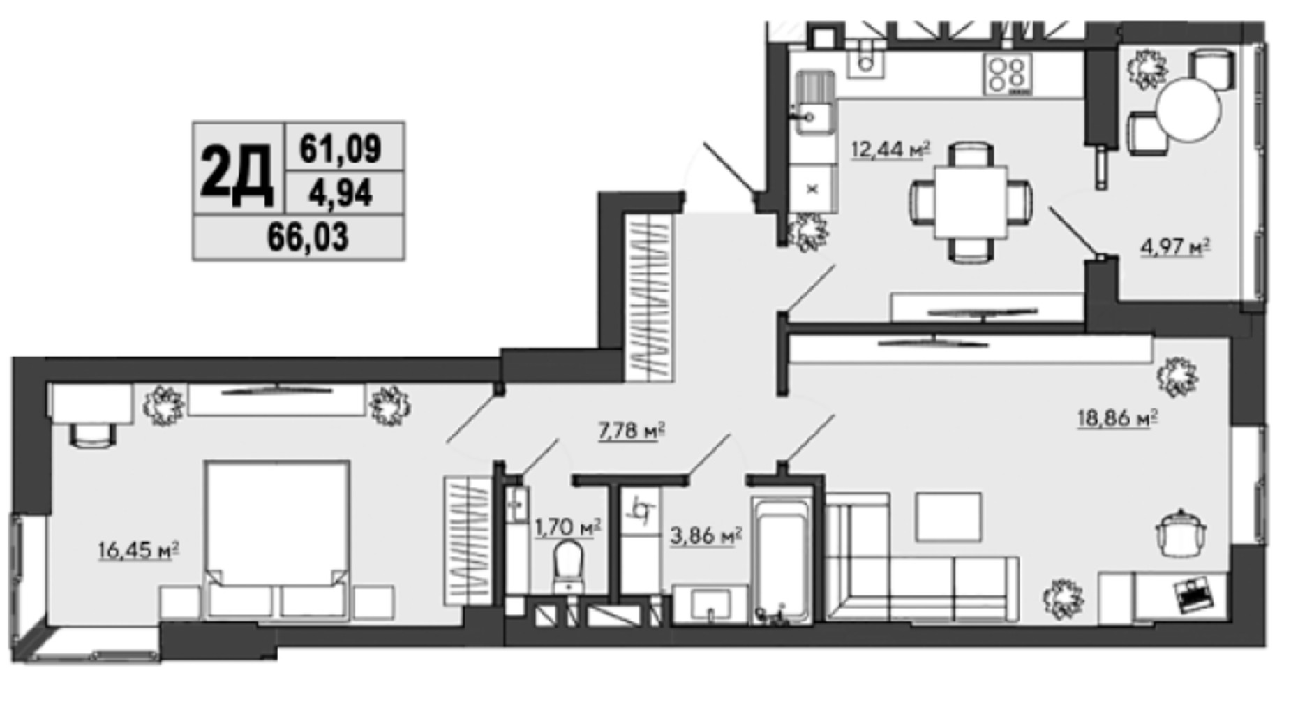 Планировка 2-комнатной квартиры в ЖК Галицкий 66.03 м², фото 407706