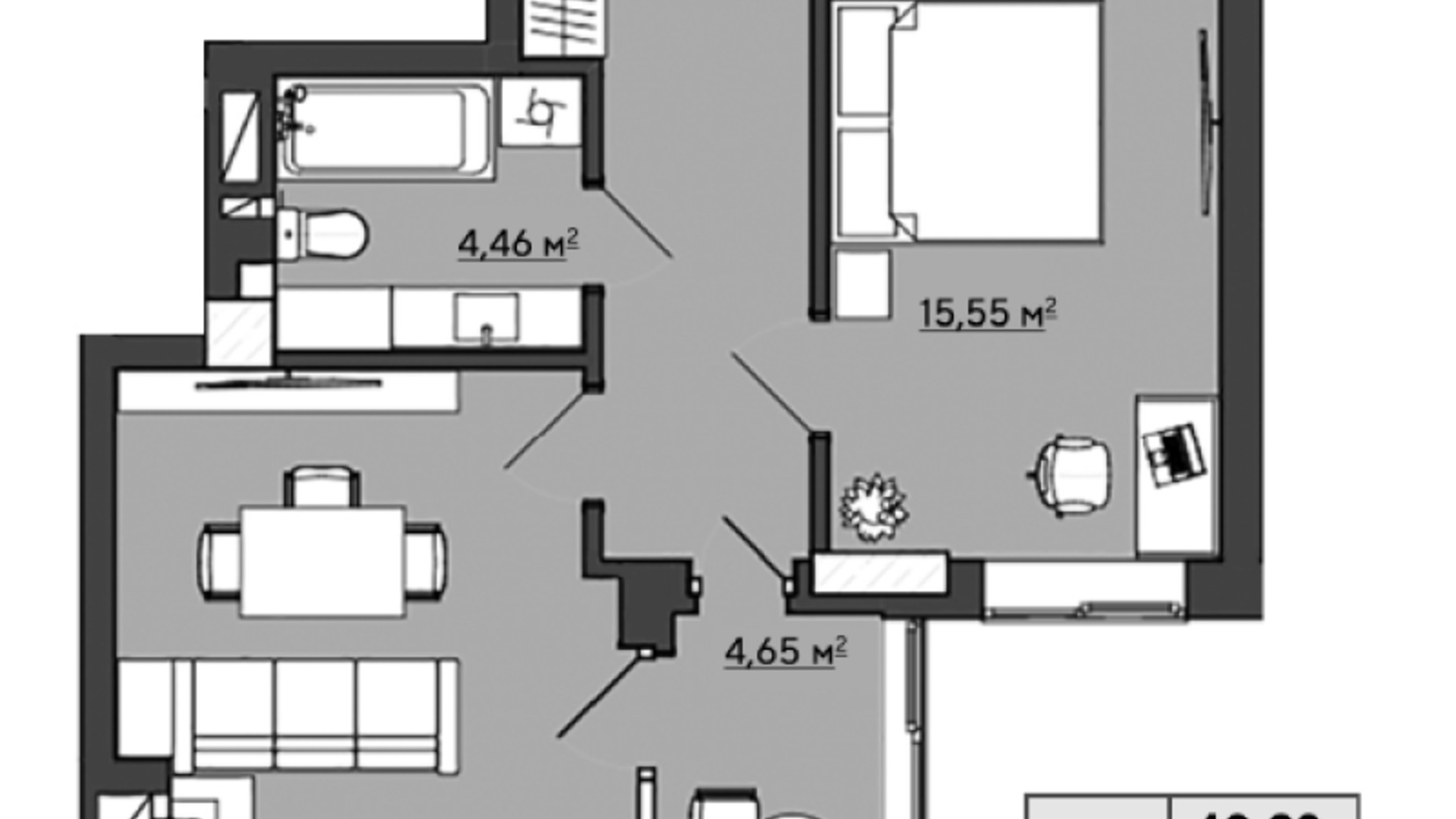 Планування 1-кімнатної квартири в ЖК Галицький 50.88 м², фото 407708