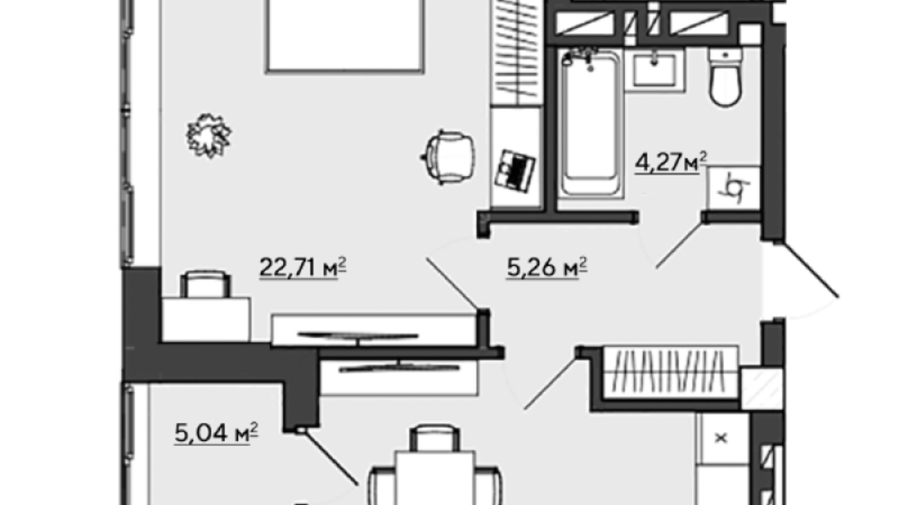 Планування 1-кімнатної квартири в ЖК Галицький 51.02 м², фото 407709