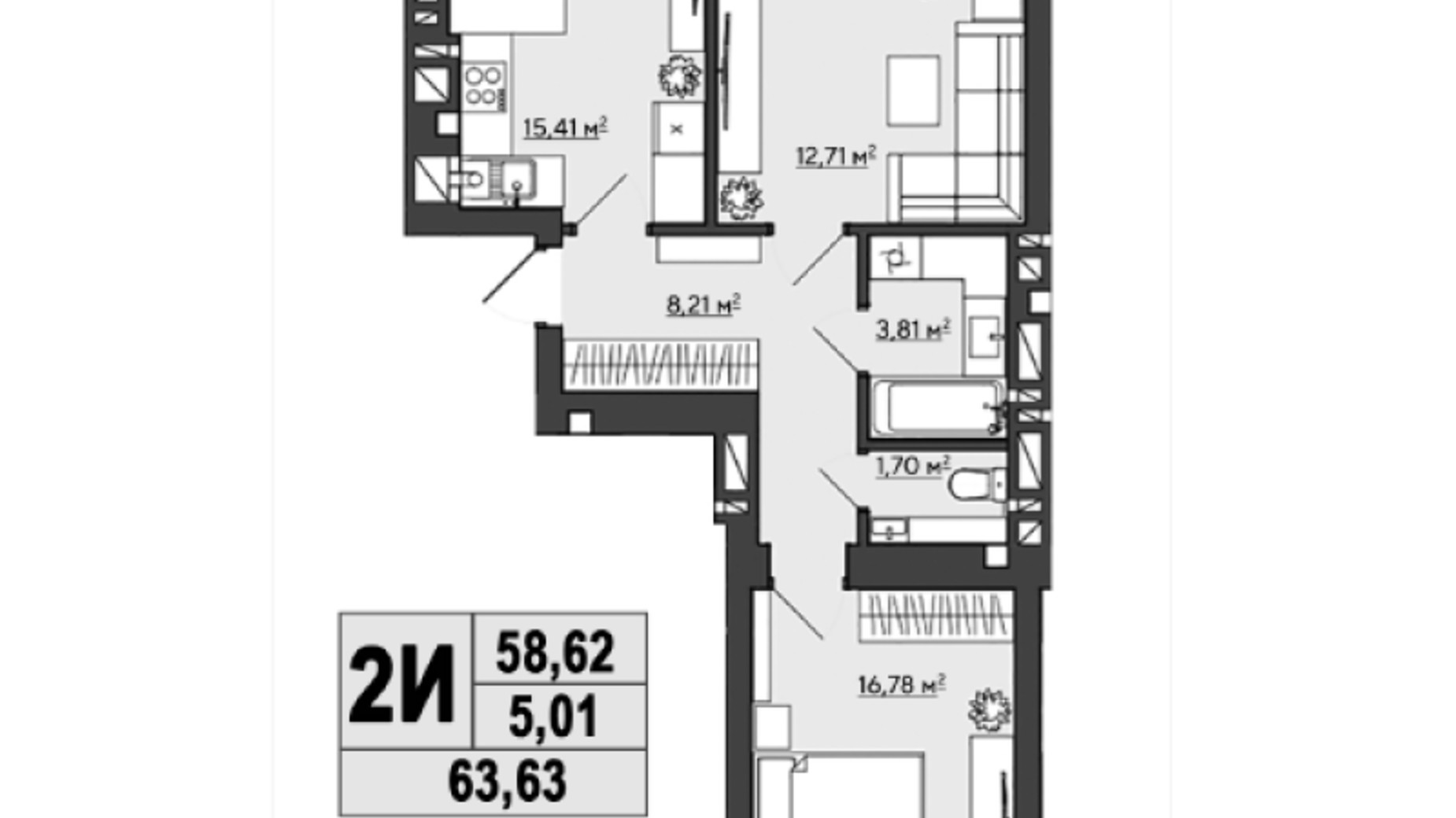 Планировка 2-комнатной квартиры в ЖК Галицкий 63.63 м², фото 407712
