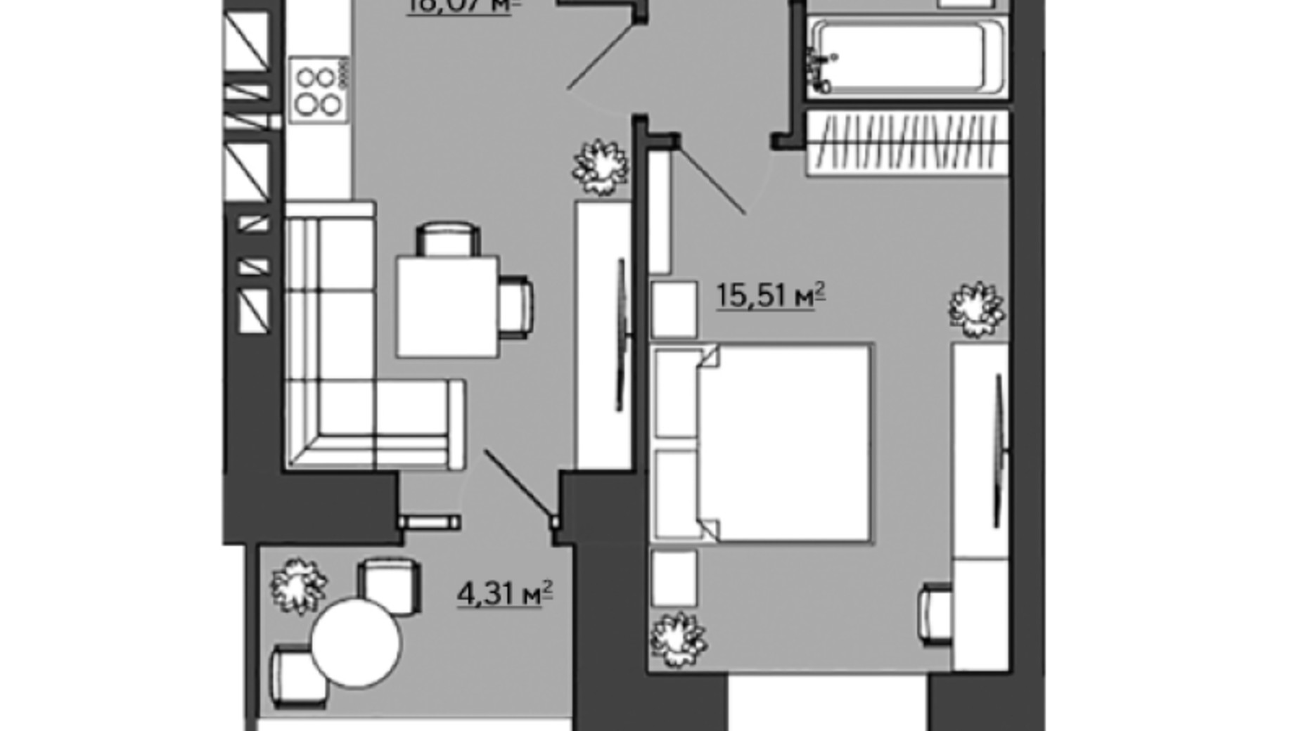Планировка 1-комнатной квартиры в ЖК Галицкий 44.47 м², фото 407716