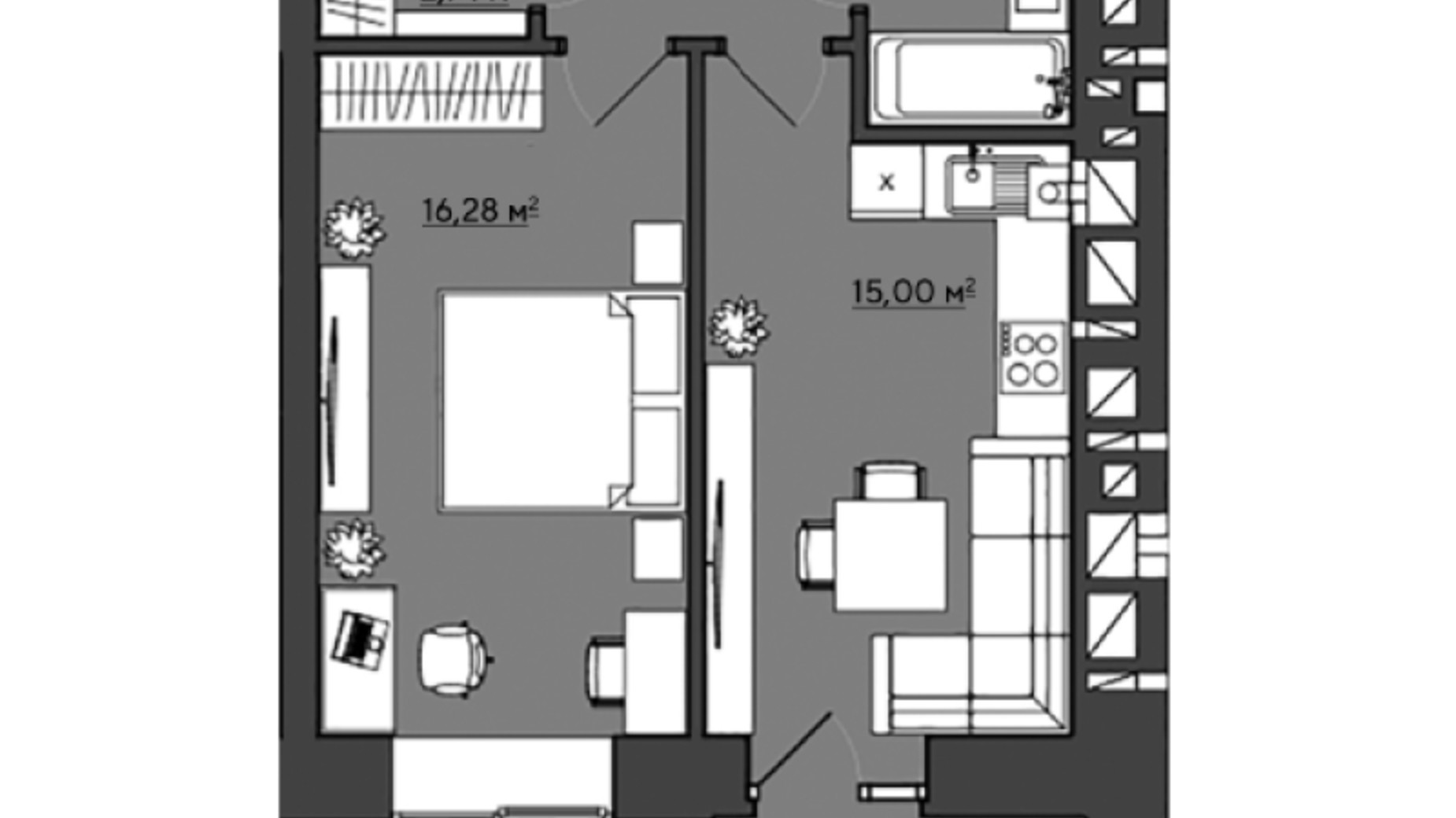 Планировка 1-комнатной квартиры в ЖК Галицкий 46.57 м², фото 407720