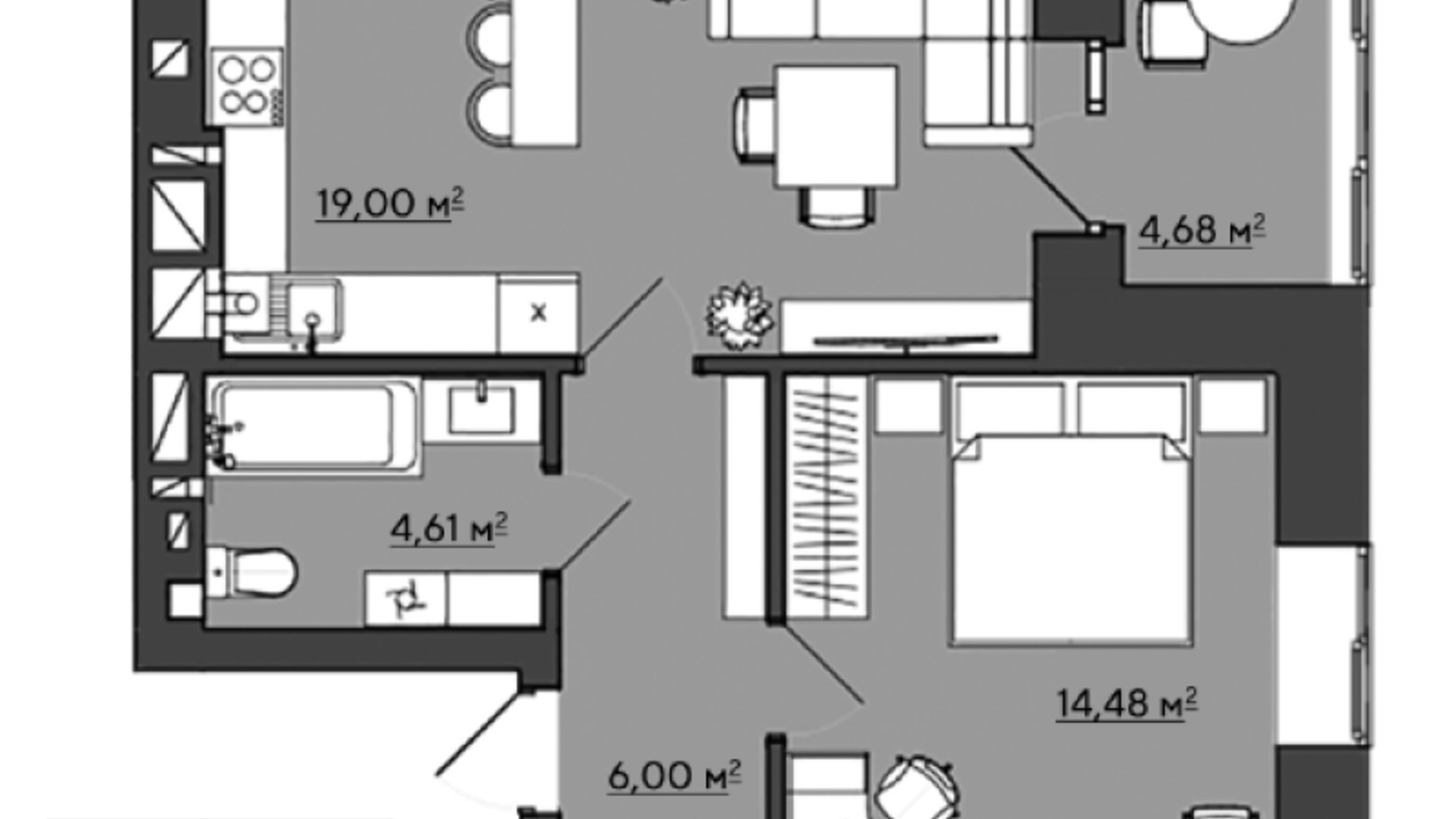 Планировка 1-комнатной квартиры в ЖК Галицкий 48.77 м², фото 407722