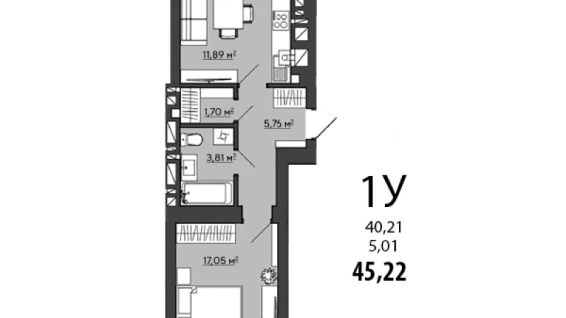 Планування 1-кімнатної квартири в ЖК Галицький 50.45 м², фото 407723