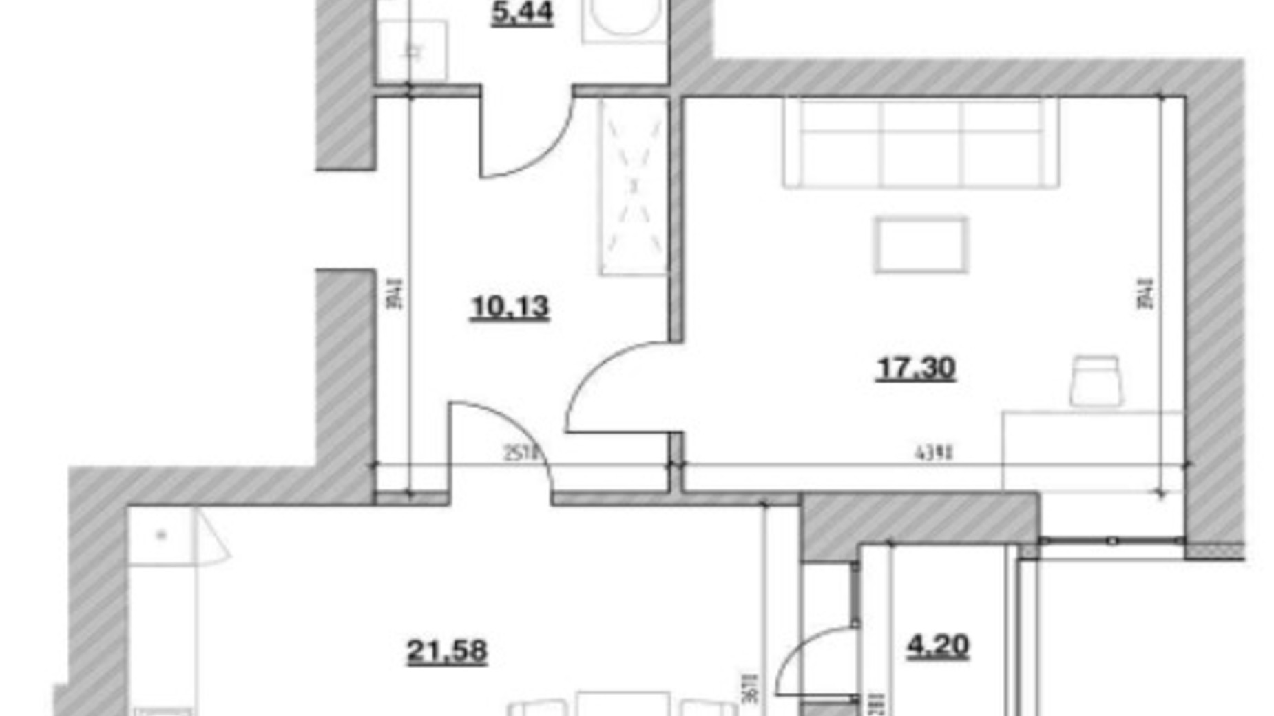 Планування 1-кімнатної квартири в ЖК Шенген 58.4 м², фото 408191