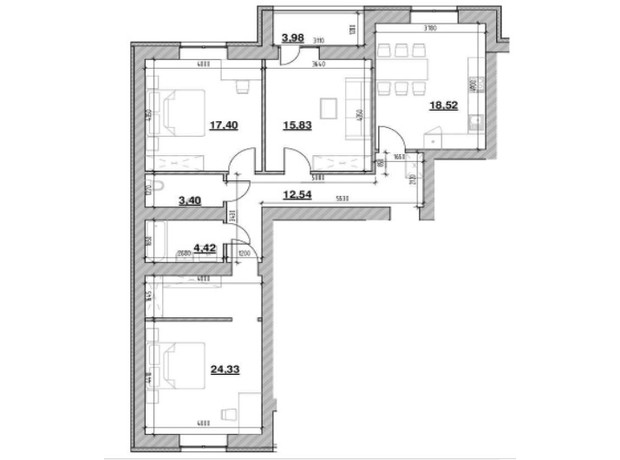 ЖК Шенген: планировка 3-комнатной квартиры 99.73 м²