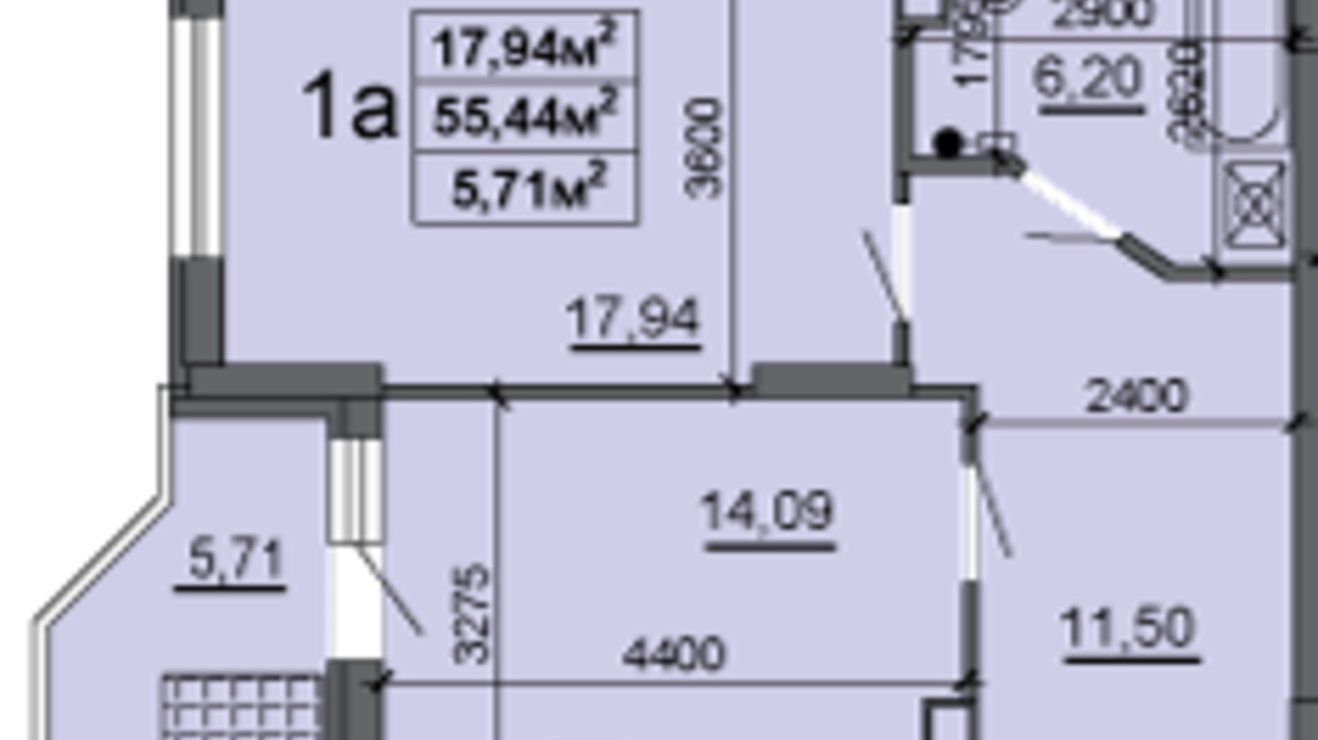 Планировка 1-комнатной квартиры в ЖК ул. Смелянская, 52, 54, 56 54.71 м², фото 408274