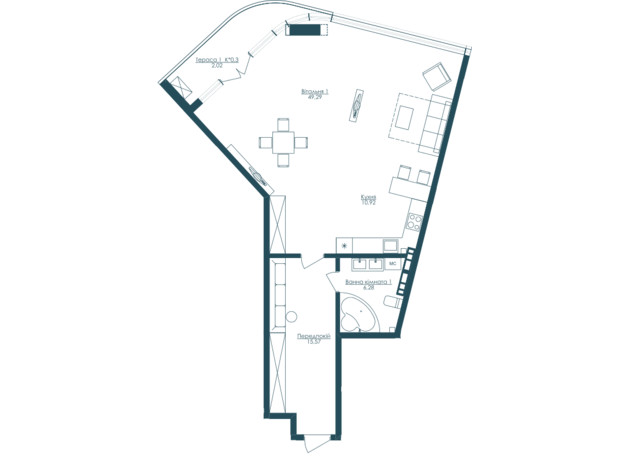 ЖК Kandinsky Odessa Residence: планування 1-кімнатної квартири 84.08 м²