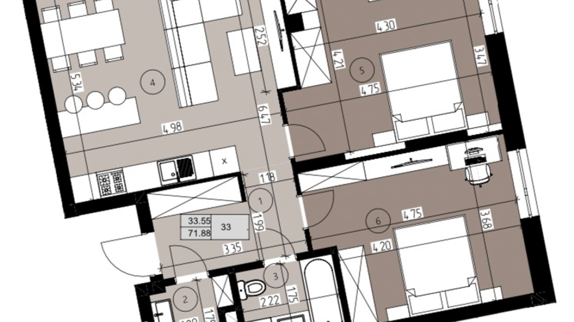Планування 2-кімнатної квартири в ЖК Green Park 72 м², фото 409039