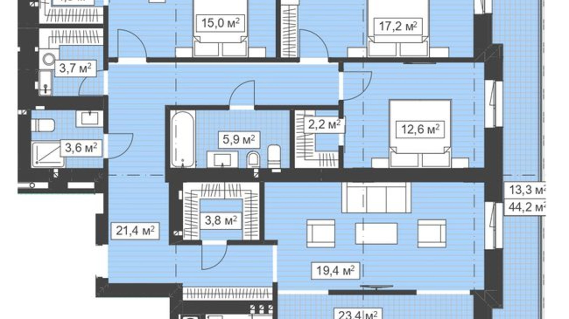 Планування 4-кімнатної квартири в ЖК Q-7 Quoroom Ice 145.8 м², фото 409101