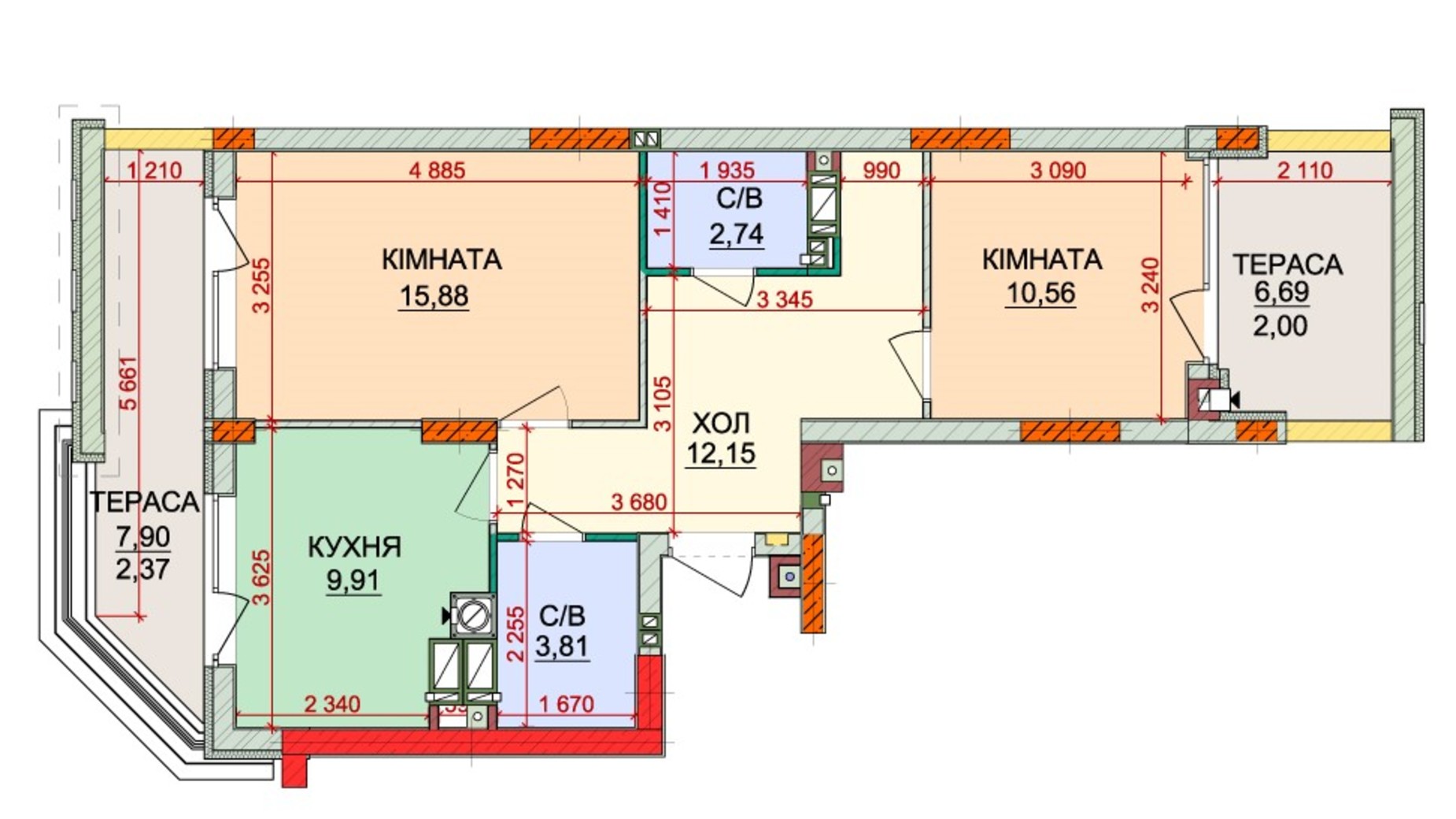 Планировка 2-комнатной квартиры в ЖК Лесная сказка-2 60 м², фото 409139