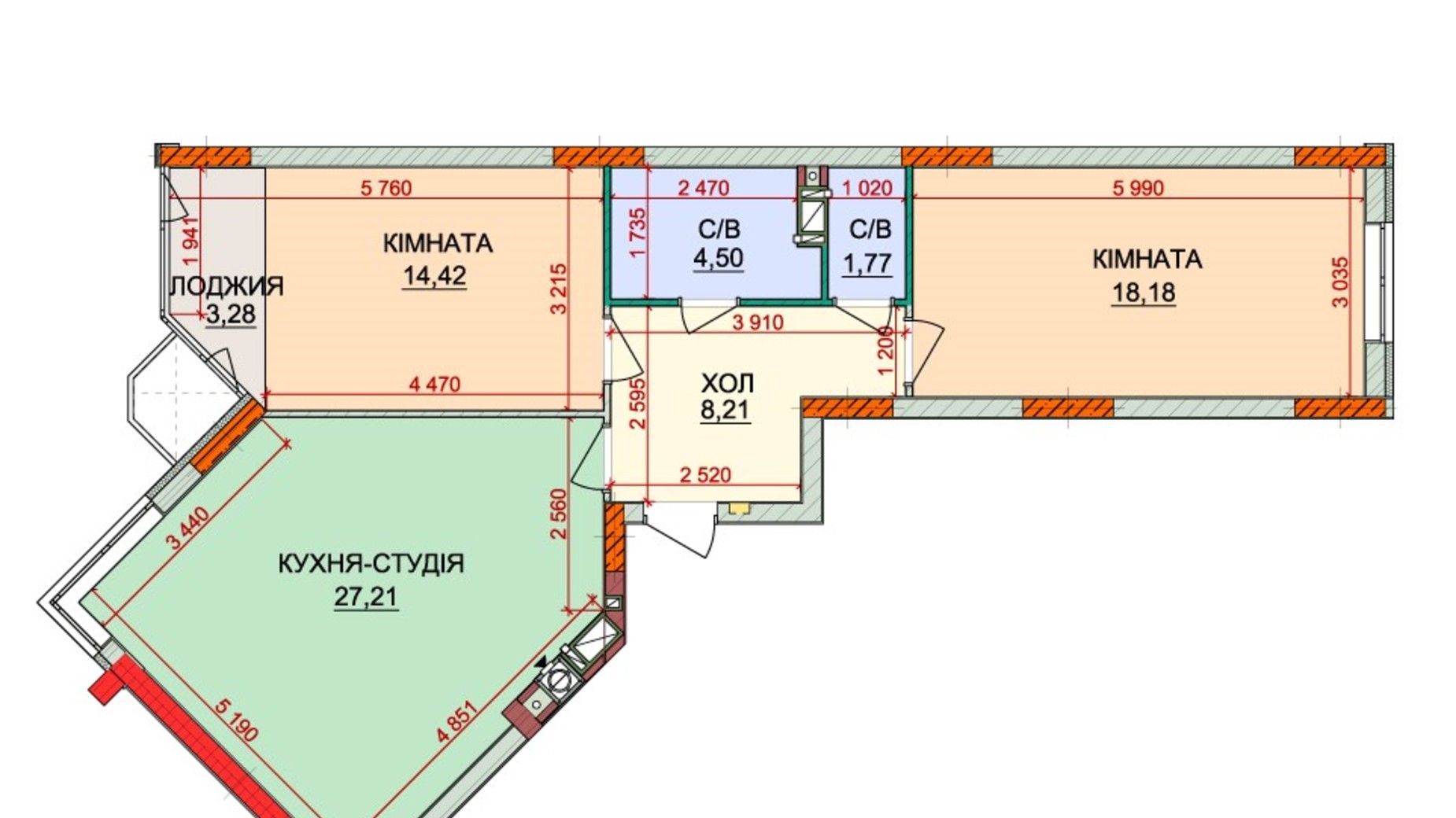 Планировка много­уровневой квартиры в ЖК Лесная сказка-2 77 м², фото 409140