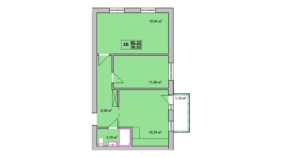 Планировка 2-комнатной квартиры в ЖК Західний 60.32 м², фото 409408
