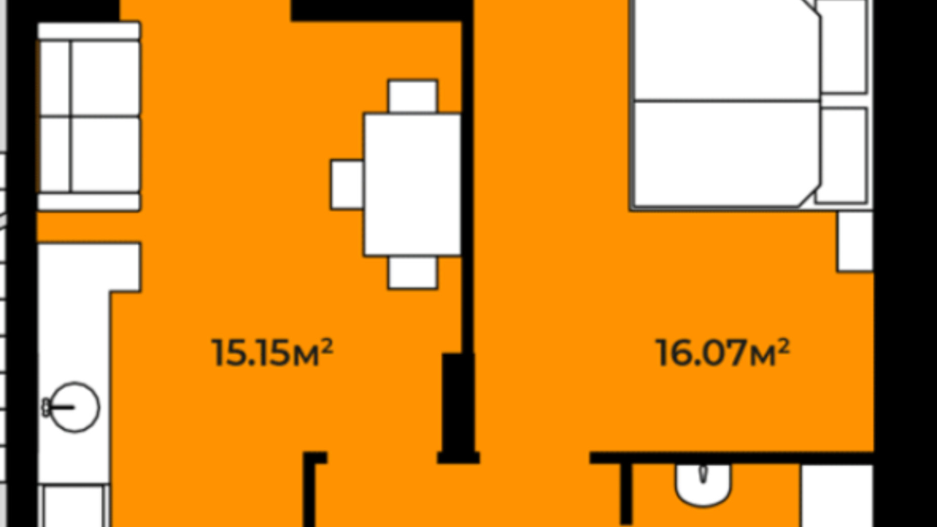 Планування 1-кімнатної квартири в ЖК Continent Green 45.23 м², фото 409851