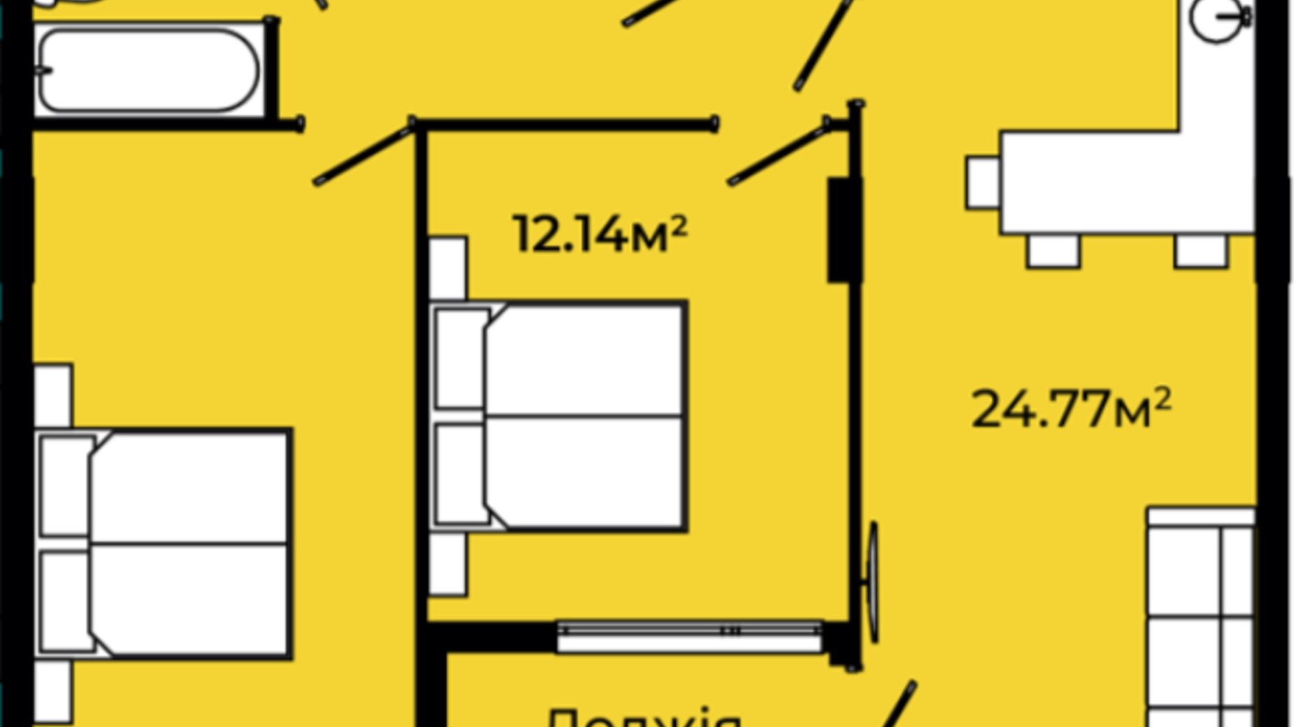 Планировка 2-комнатной квартиры в ЖК Continent Green 70.49 м², фото 409856