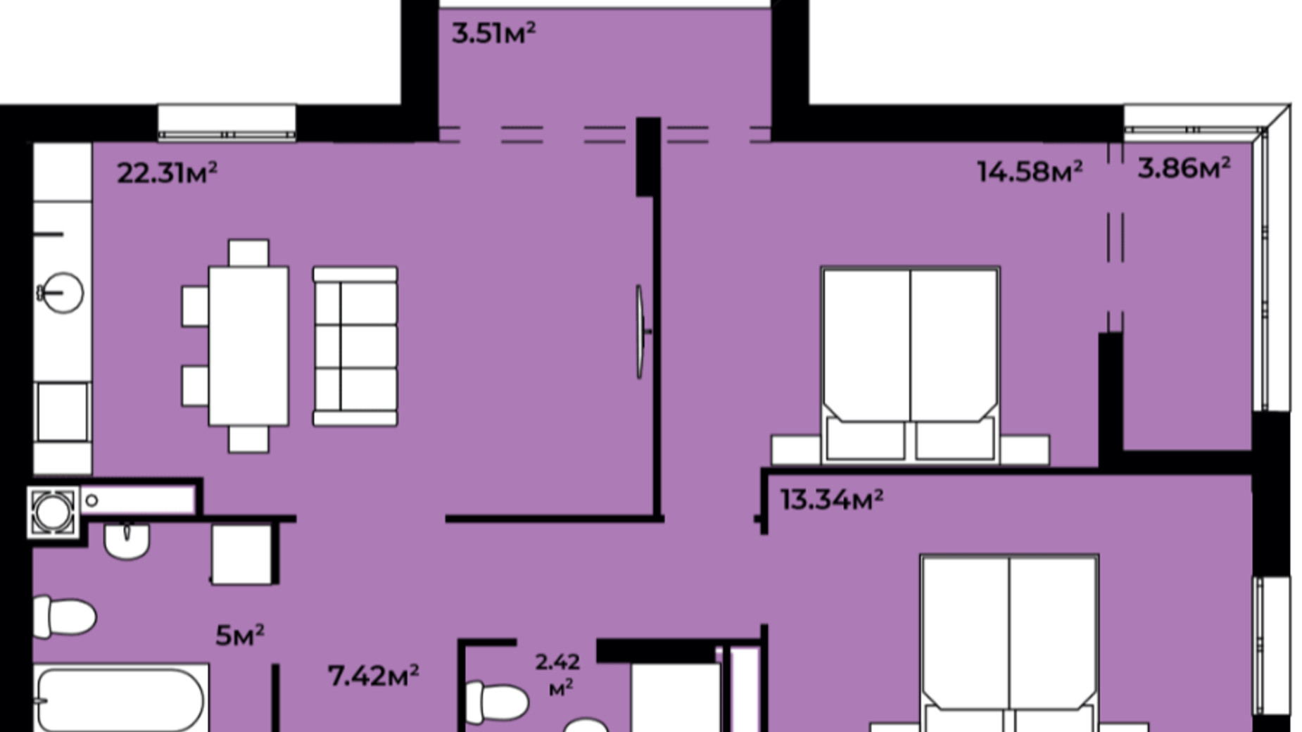 Планировка 2-комнатной квартиры в ЖК Continent Green 72.45 м², фото 409857