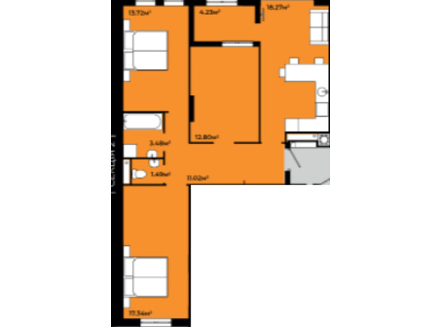 ЖК Continent Green: планировка 3-комнатной квартиры 82.35 м²