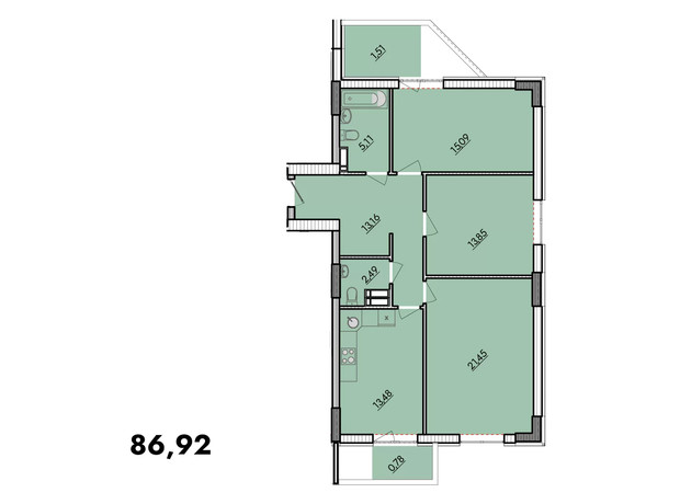 ЖК Київські Зорі 2: планування 3-кімнатної квартири 86.92 м²