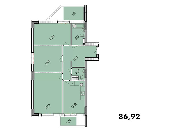 ЖК Киевские Зори 2: планировка 3-комнатной квартиры 86.92 м²