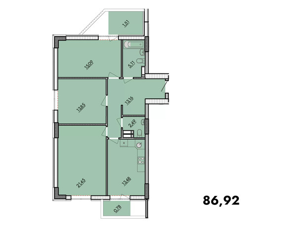 ЖК Київські Зорі 2: планування 3-кімнатної квартири 86.92 м²