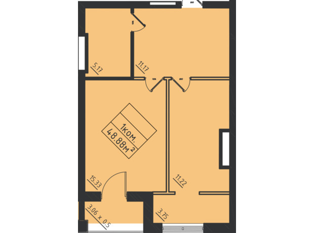 ЖК Avinion: планировка 1-комнатной квартиры 48.9 м²