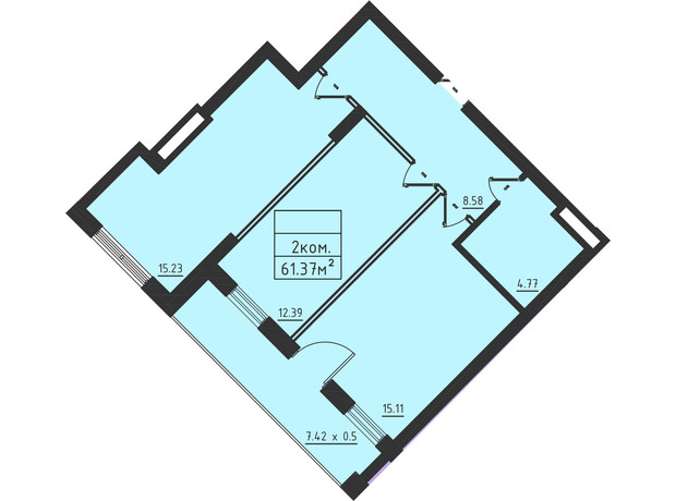 ЖК Avinion: планировка 1-комнатной квартиры 60.9 м²