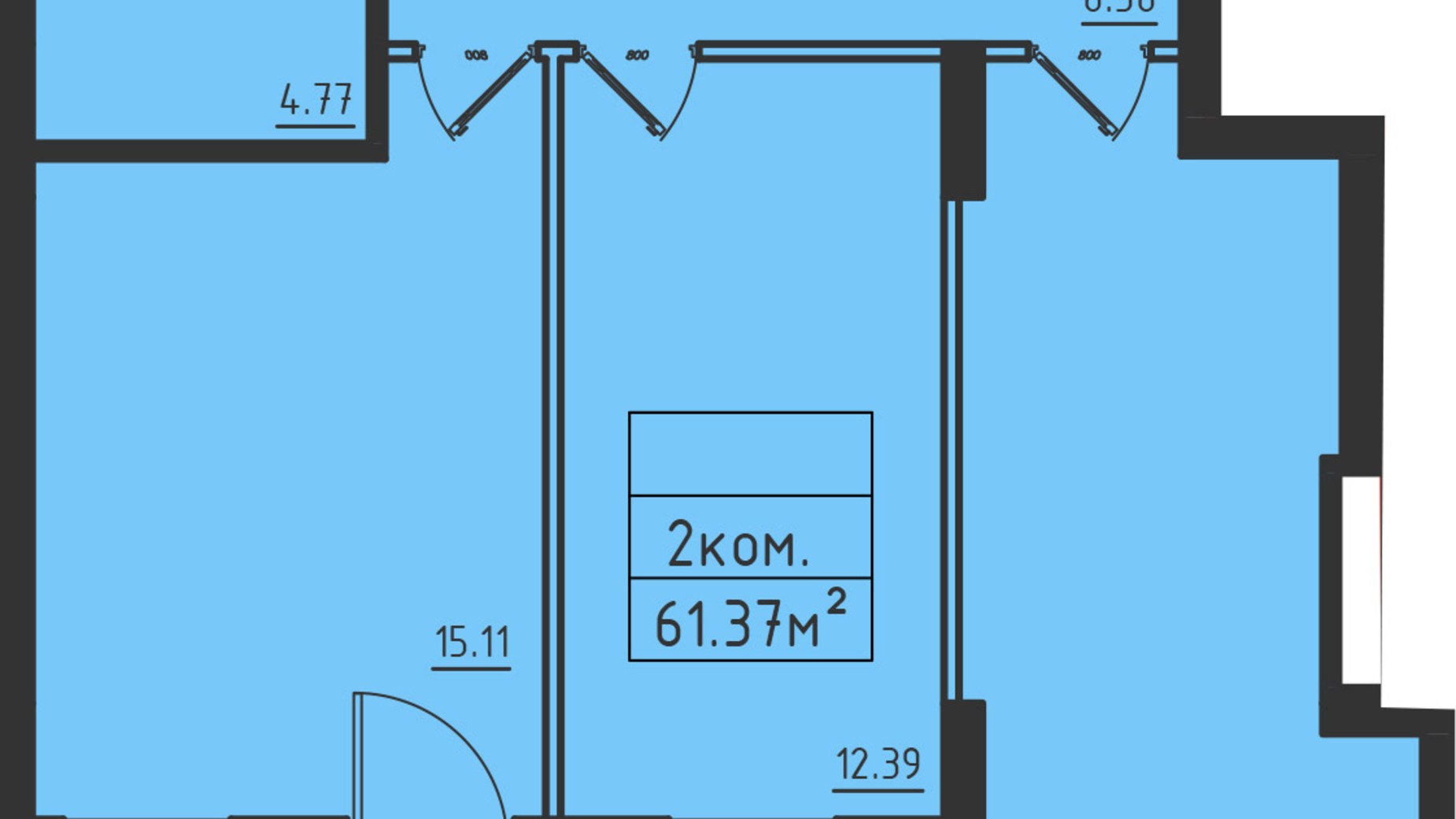 Планировка 2-комнатной квартиры в ЖК Avinion 61.4 м², фото 411093