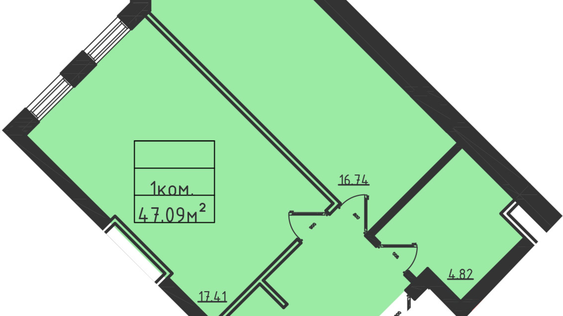 Планировка 1-комнатной квартиры в ЖК Avinion 47.6 м², фото 411099