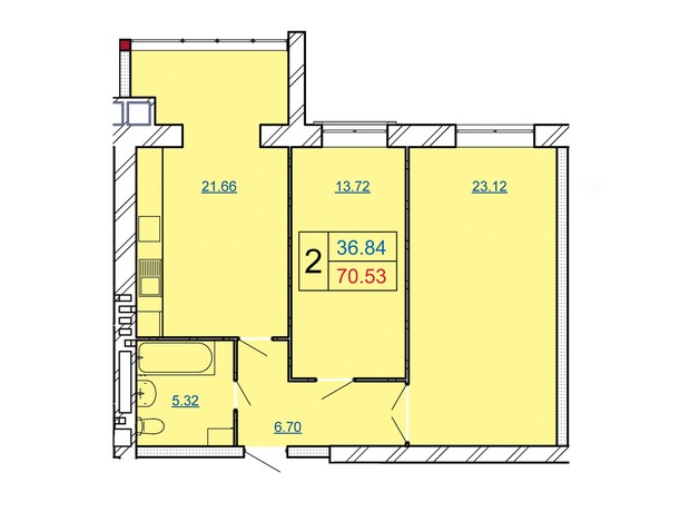 ЖК Avila City: планировка 2-комнатной квартиры 70.53 м²