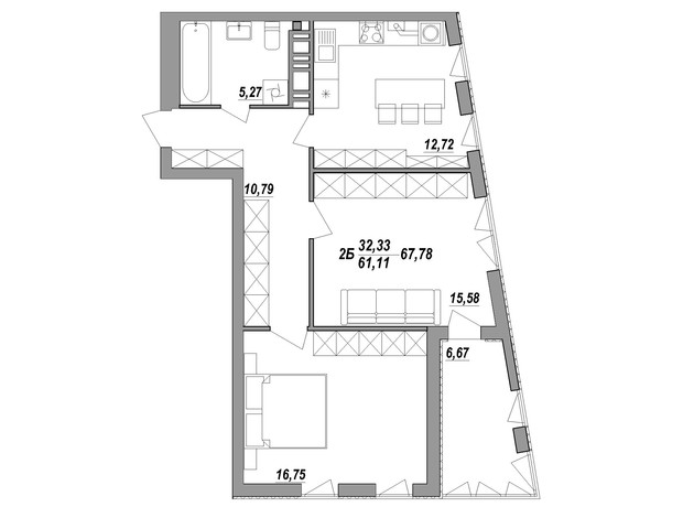 ЖК Адамант: планировка 2-комнатной квартиры 70.7 м²