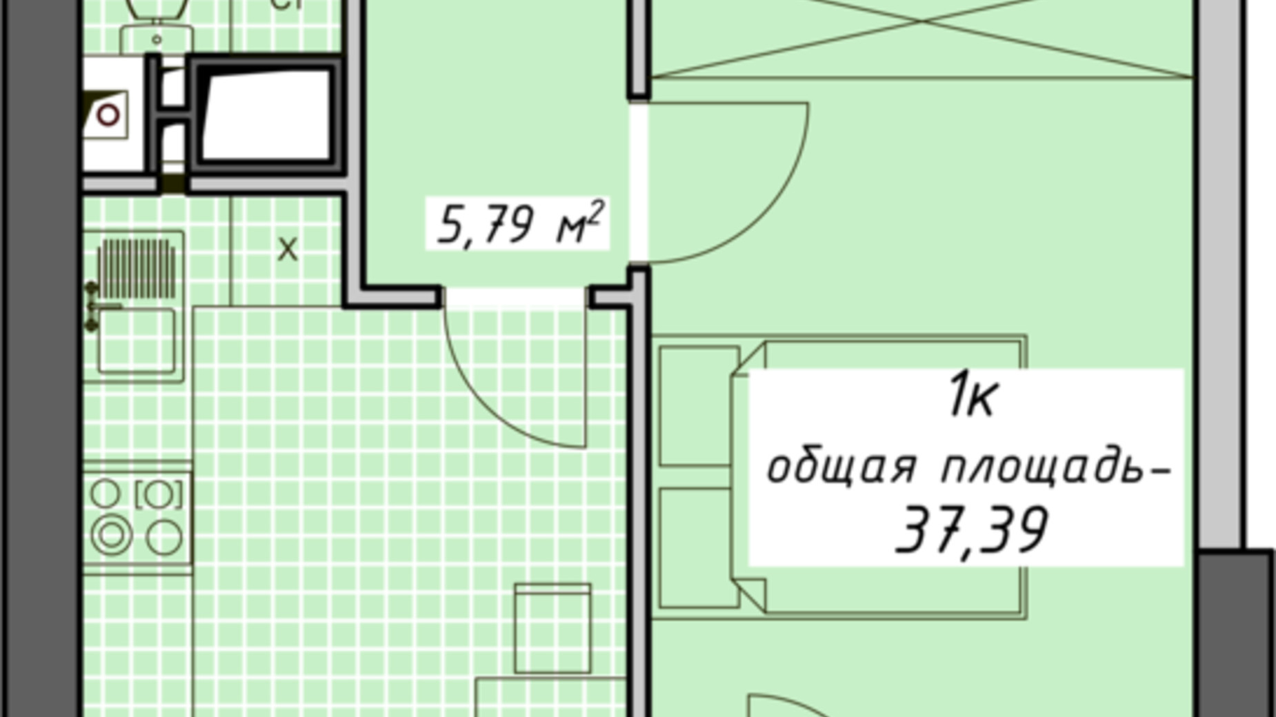 Планировка 1-комнатной квартиры в ЖК Атмосфера 37.67 м², фото 411969
