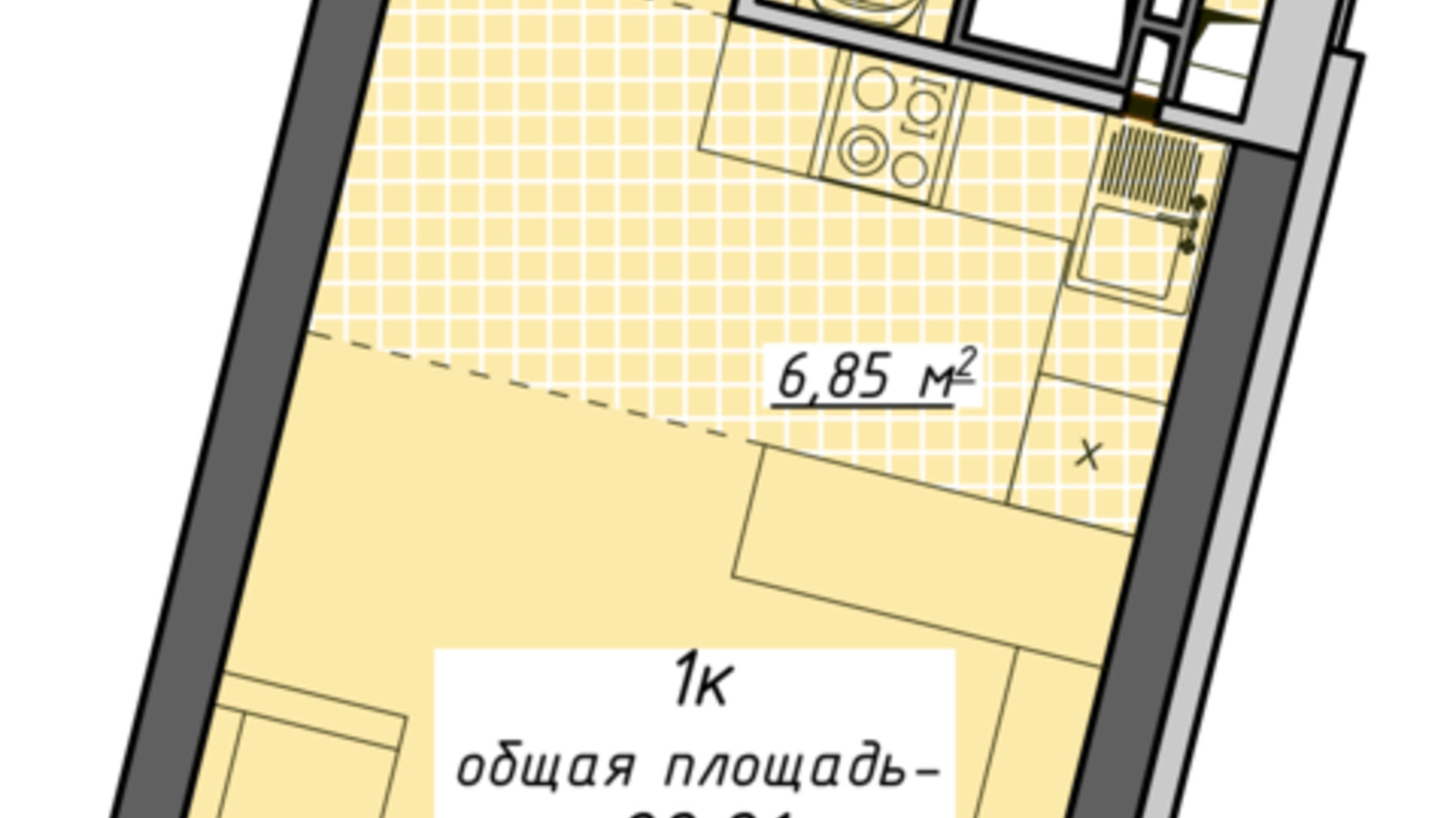 Планировка 1-комнатной квартиры в ЖК Атмосфера 30.6 м², фото 411970