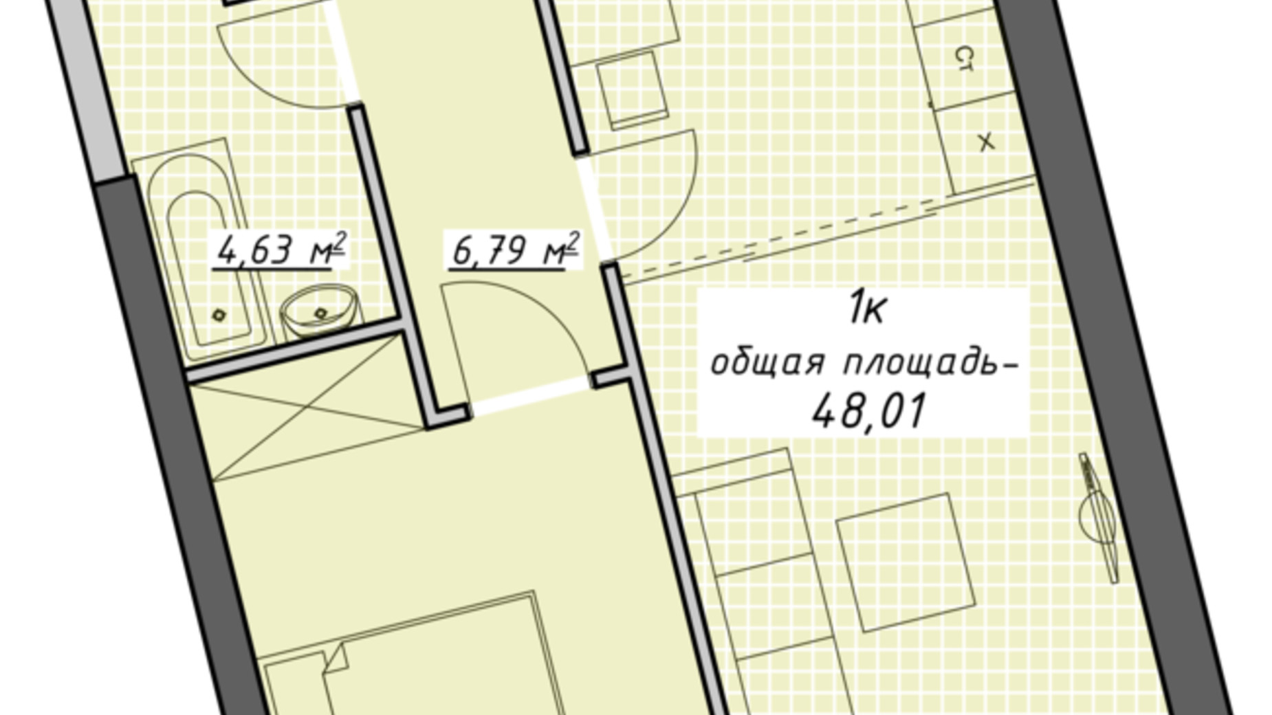 Планировка 1-комнатной квартиры в ЖК Атмосфера 48.04 м², фото 411971