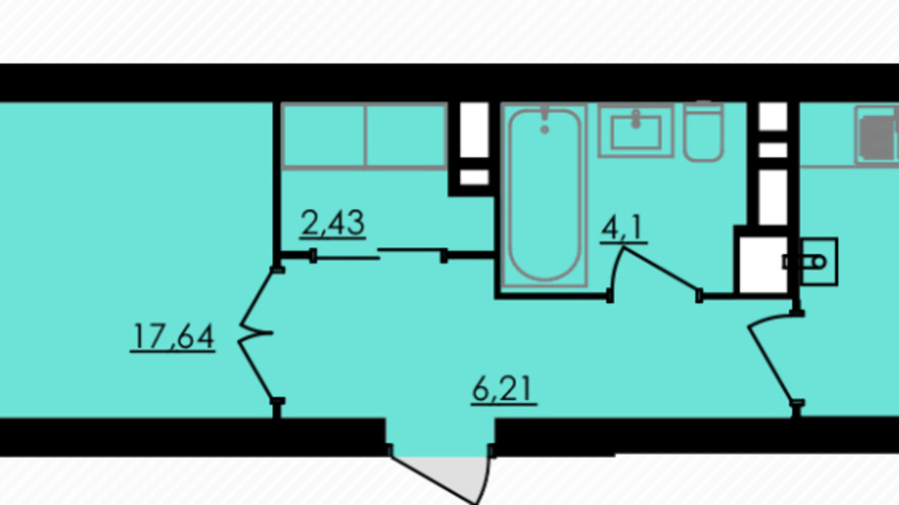 Планування 1-кімнатної квартири в ЖК City Park 44.44 м², фото 412877