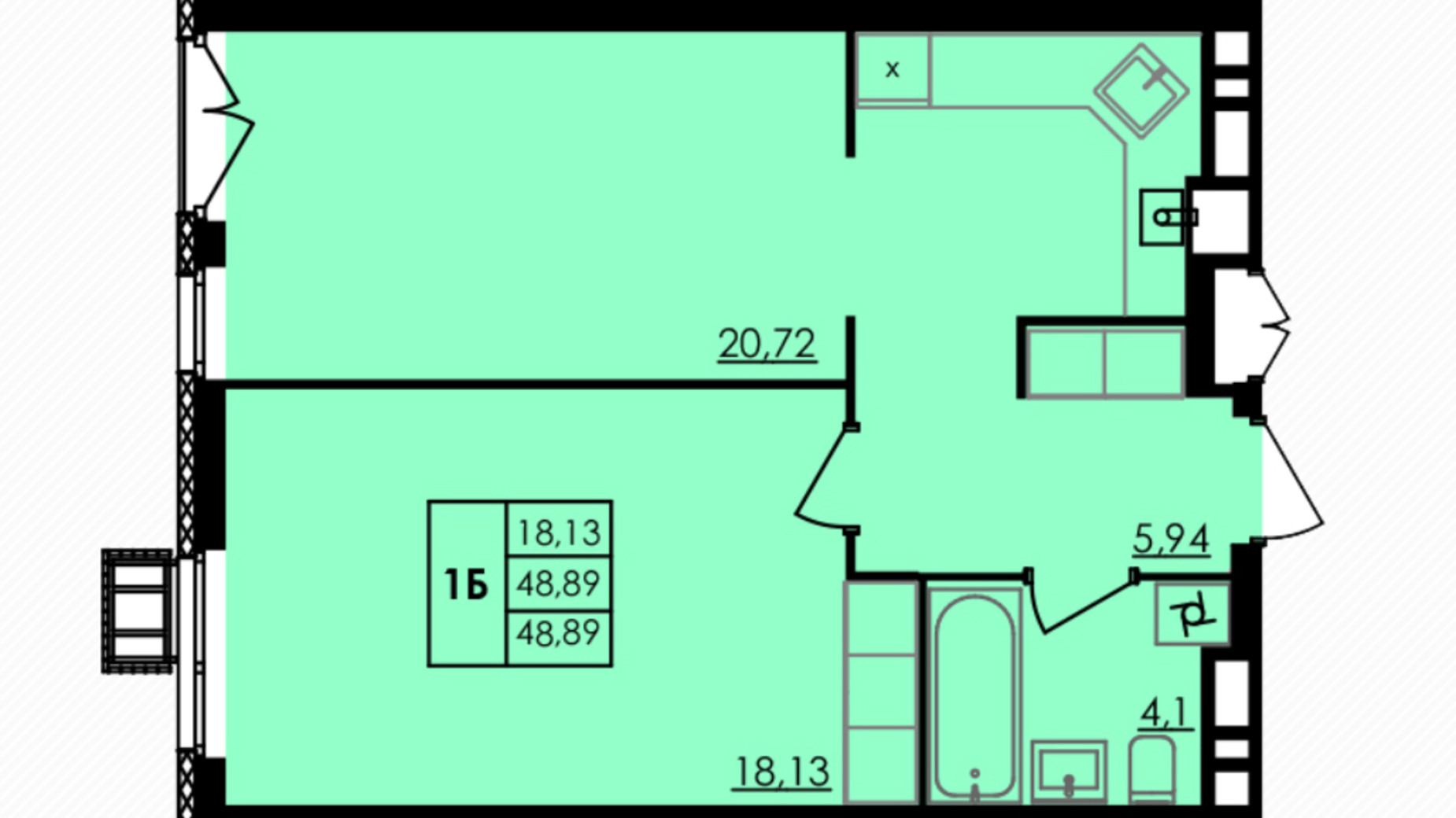 Планування 1-кімнатної квартири в ЖК City Park 48.89 м², фото 412881