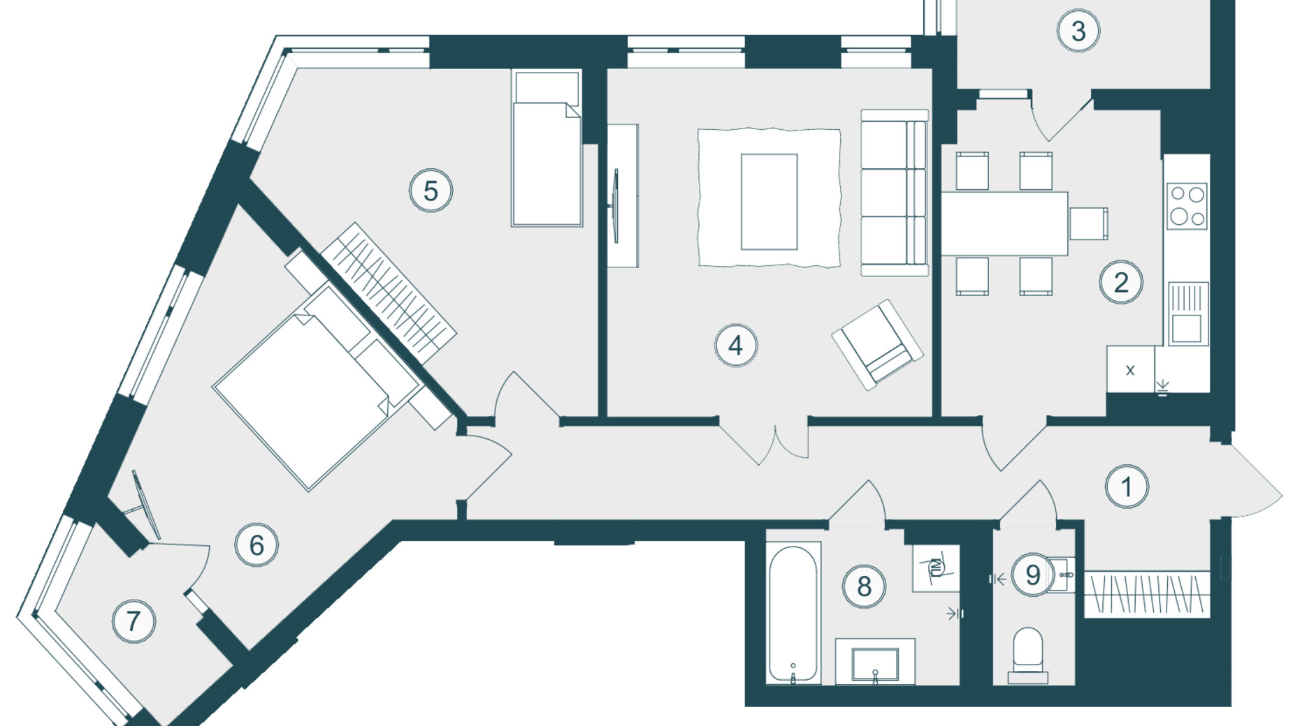 Планування 3-кімнатної квартири в ЖК Skyfall 85.74 м², фото 412934