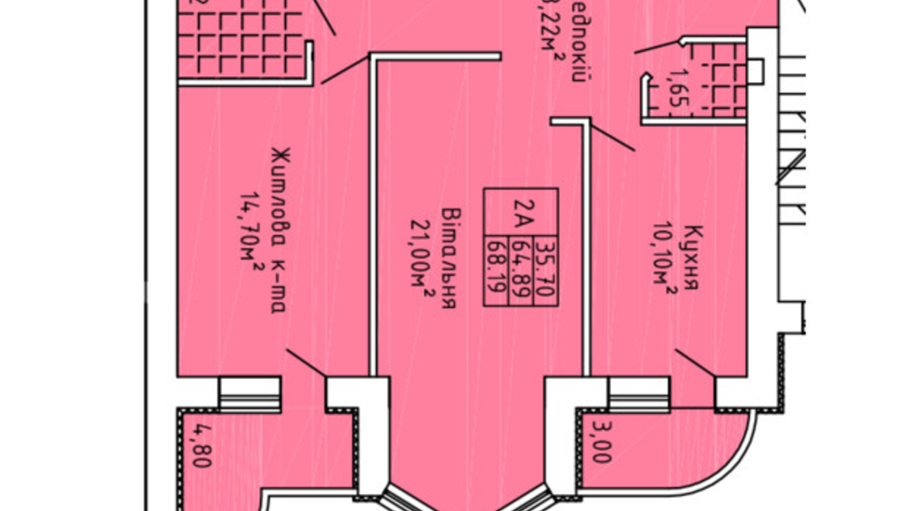 Планировка 2-комнатной квартиры в ЖК Краєвид Верховини 69.5 м², фото 413006