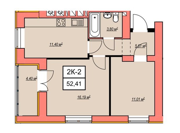 ЖК Агора 7: планировка 2-комнатной квартиры 53 м²