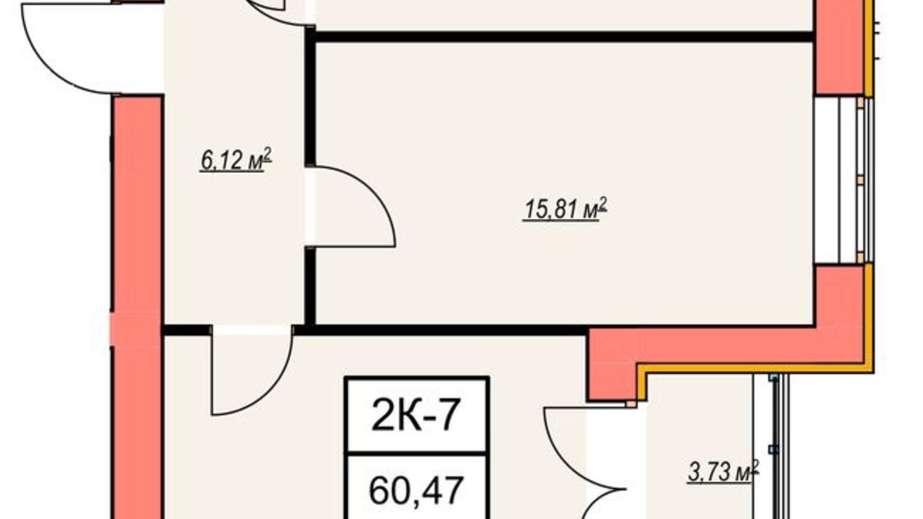 Планування 2-кімнатної квартири в ЖК Агора 7 60.47 м², фото 413100