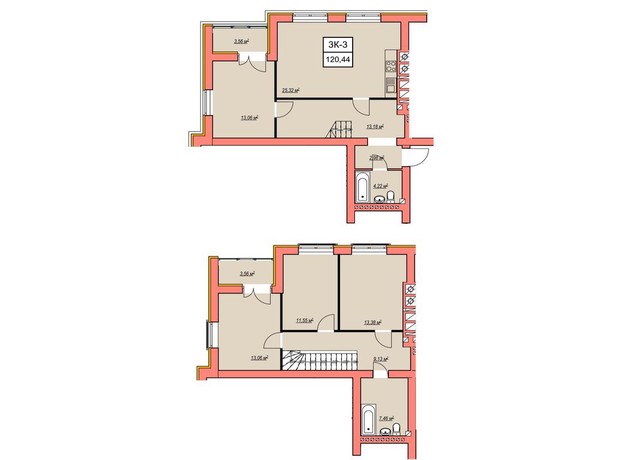 ЖК Агора 7: планировка 3-комнатной квартиры 120.44 м²