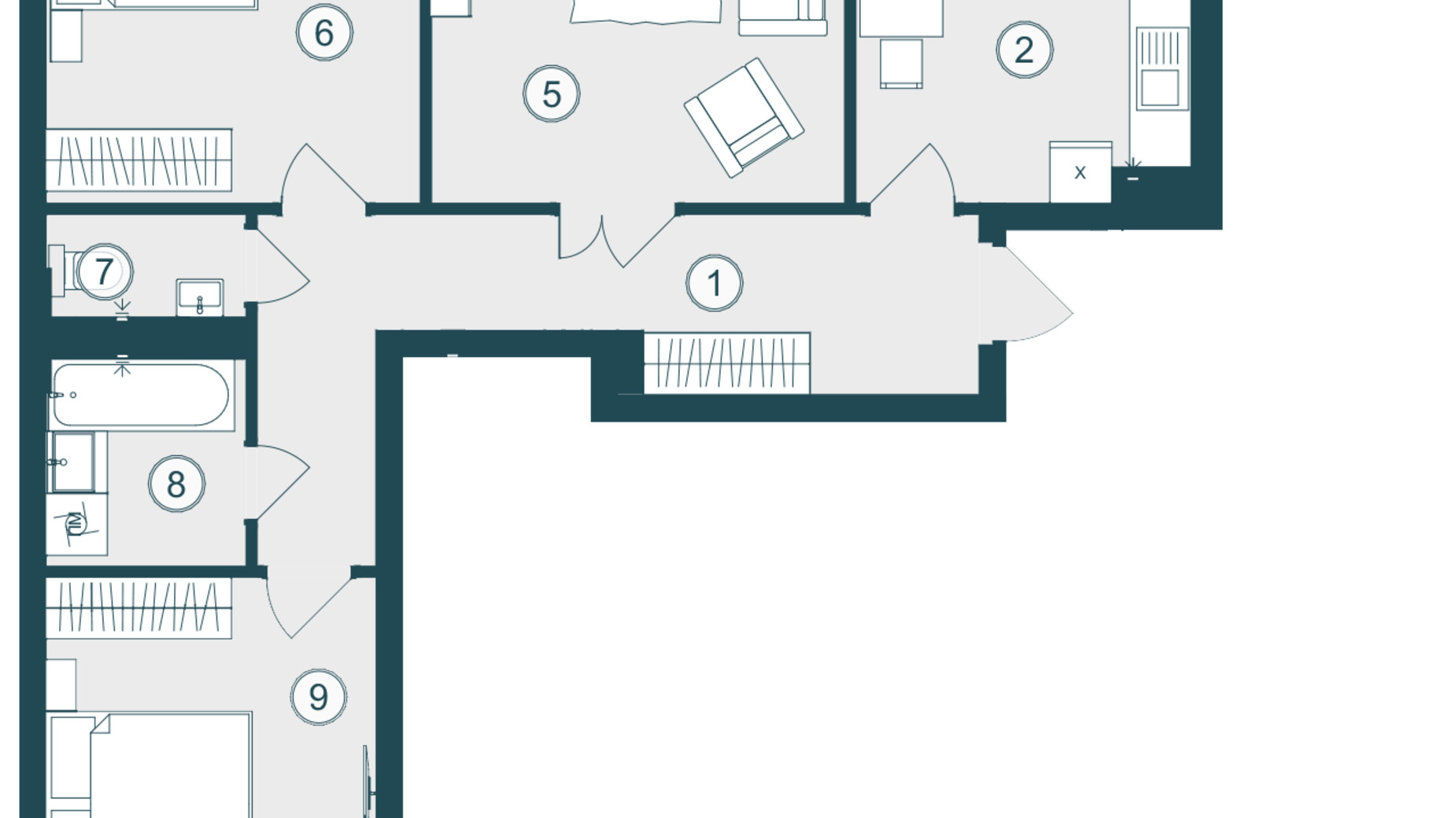 Планування 3-кімнатної квартири в ЖК Skyfall 85.77 м², фото 413144
