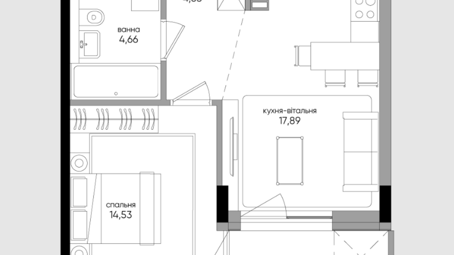 Планировка 1-комнатной квартиры в ЖК Park Lake City Vita 44.6 м², фото 413253