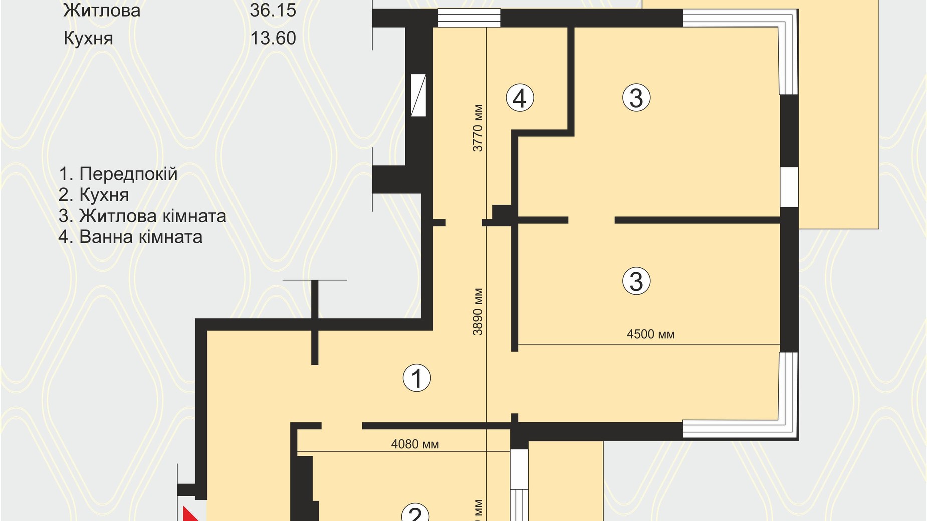 Планування 2-кімнатної квартири в ЖК Вишневий квартал 87.92 м², фото 41383