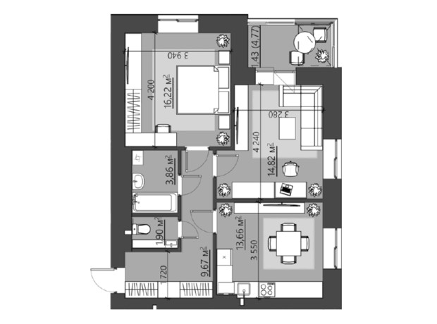 ЖК Family City: планировка 2-комнатной квартиры 64.9 м²