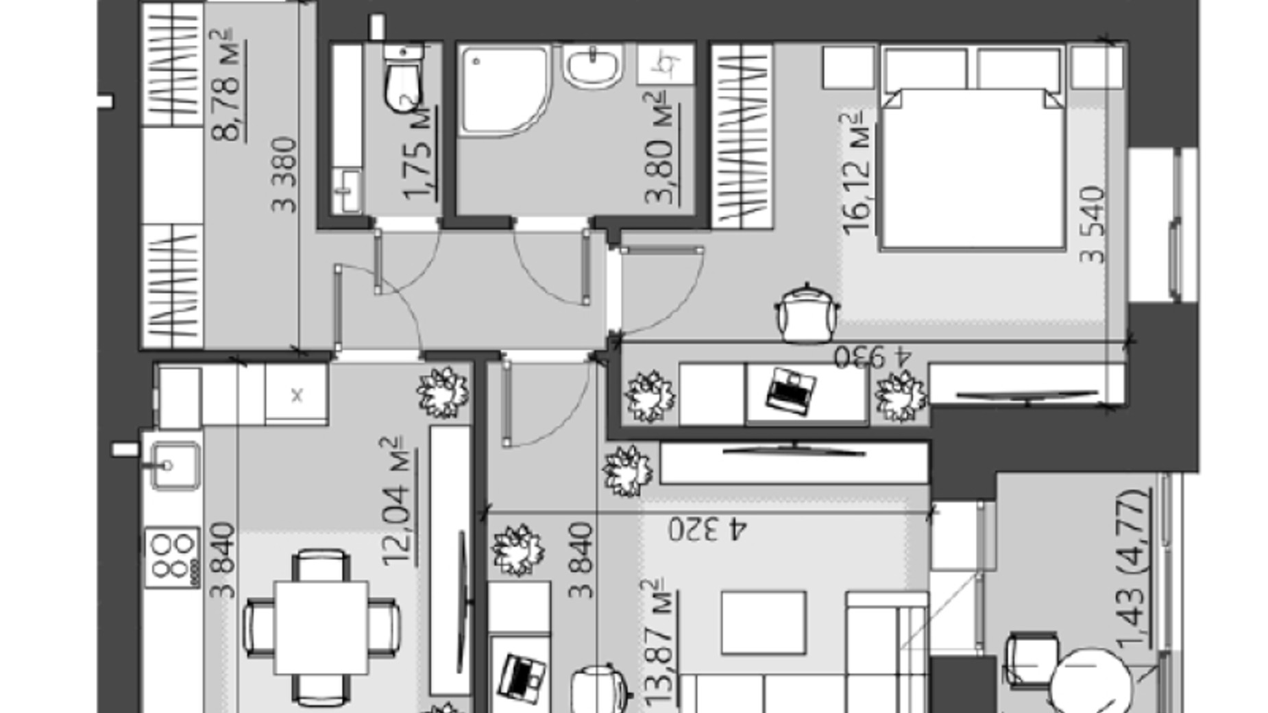 Планировка 2-комнатной квартиры в ЖК Family City 61.13 м², фото 413986