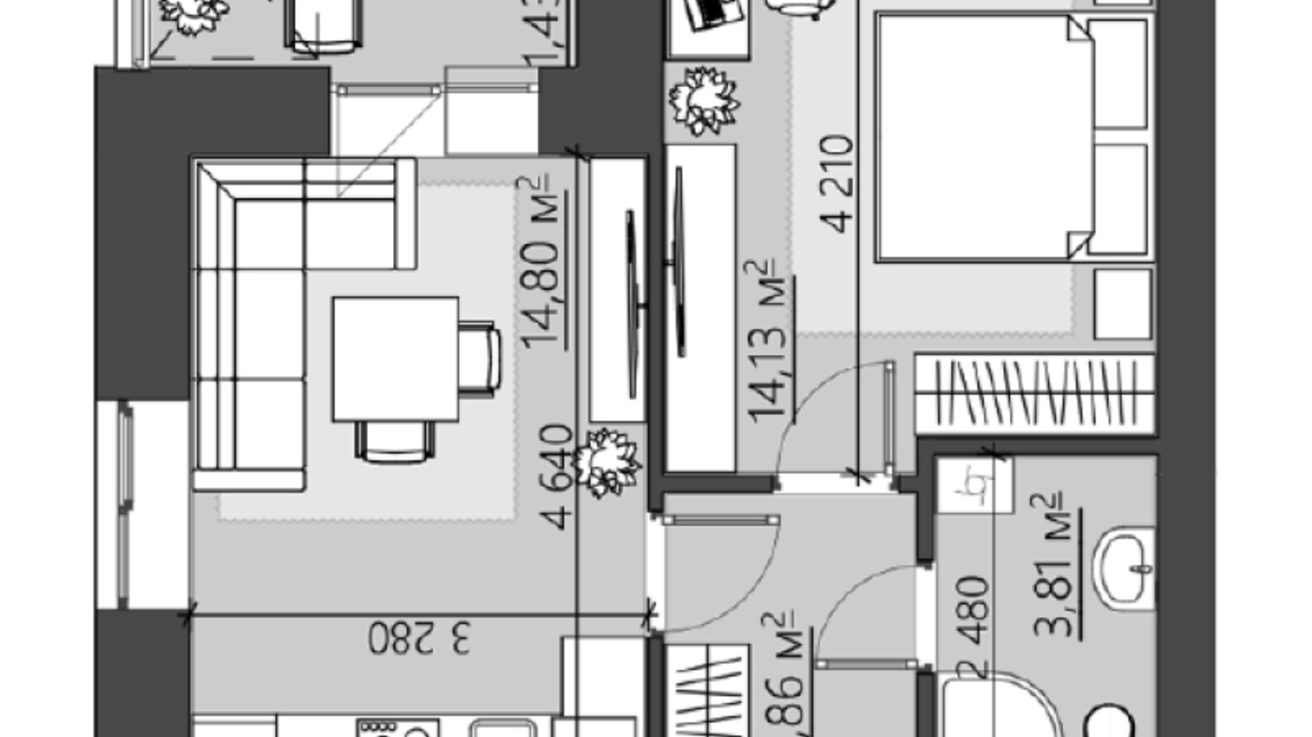 Планировка 1-комнатной квартиры в ЖК Family City 41.37 м², фото 413988